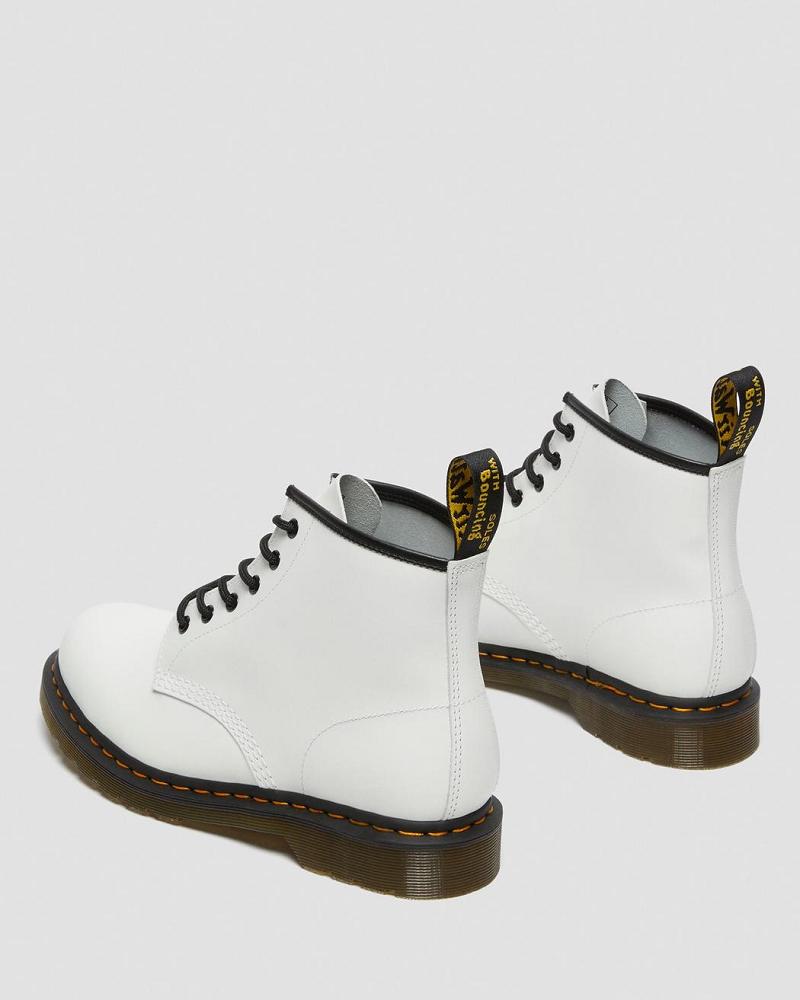 Dr Martens 101 Yellow Stitch Smooth Læder Ankelstøvler Dame Hvide | DK 10EBC